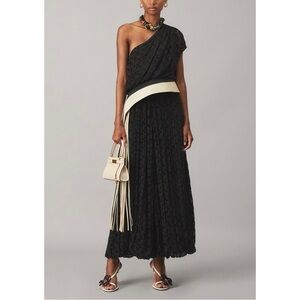 NWT Tory Burch Maxi Silk-Blend Pleated One-Shoulder Devoré Dress